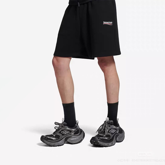 balenciaga wave logo embroidered drawstring casual fleece shorts